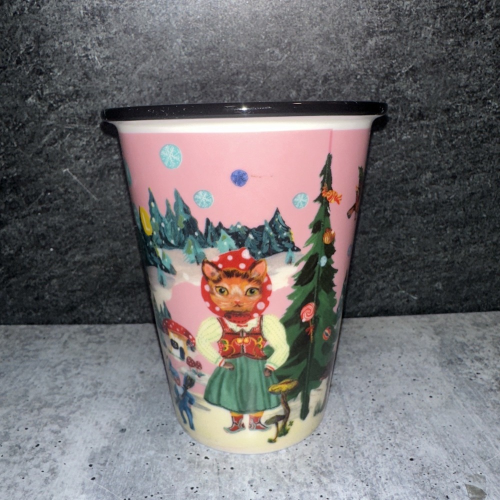 Nathalie Lete Joyeux Noel Tumbler Mug 16 oz  Cup Gnomes Dachshund Cat Gnome
